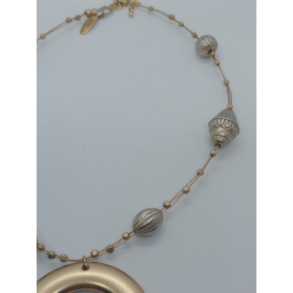 NY Gold Tone Floating Bead Circle Pendant 16-19" Multi Strand Wire Necklace - Picture 6 of 7